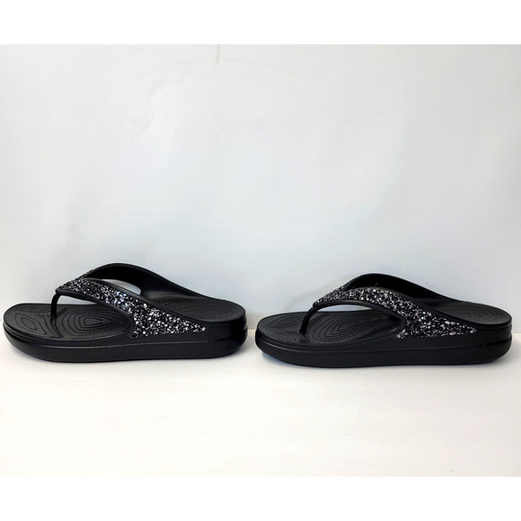 Crocs Sandals Shoes Womens Size 9 Black Glitter Wedge Flip Flop Comfort Summer - Picture 6 of 16
